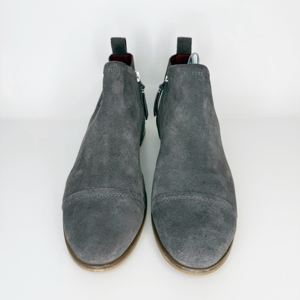 Toms Pavement Gray Suede Leather Reese Heeled Ankle Boot Women’s 11 - Picture 2 of 7